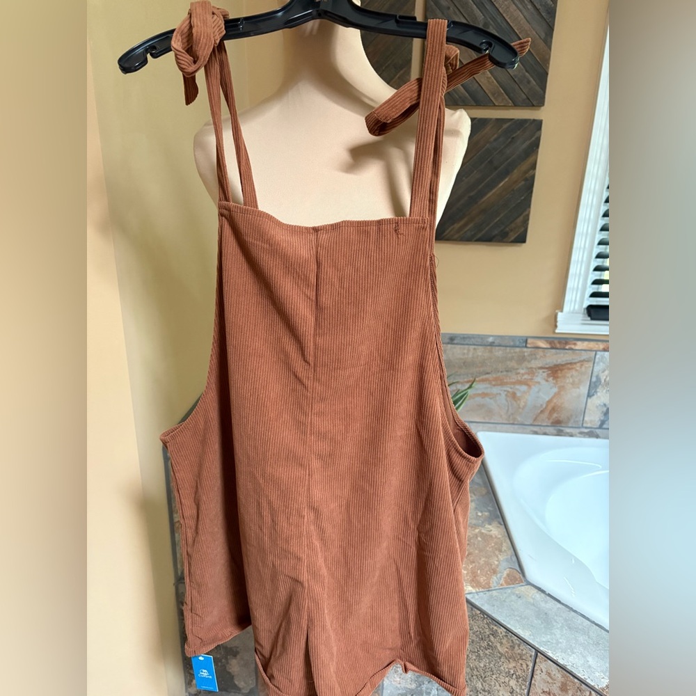 Cupshe Women's Romper Sleeveless Wide Leg Bib Overall Pockets Rust Brown XL NWT